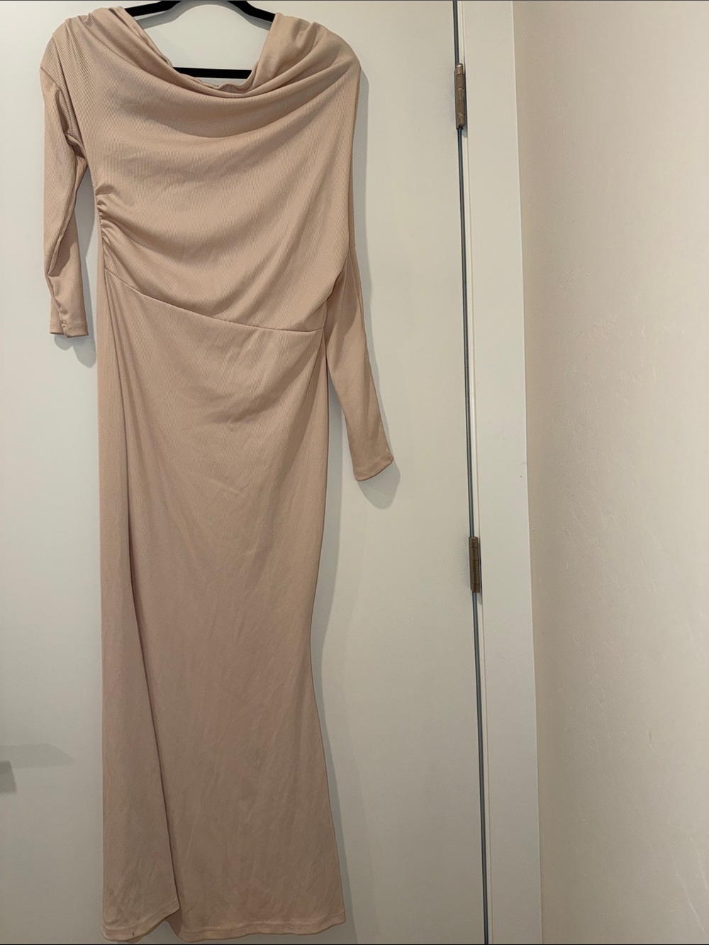 Women's Long Cowl Neck Dress in Nude